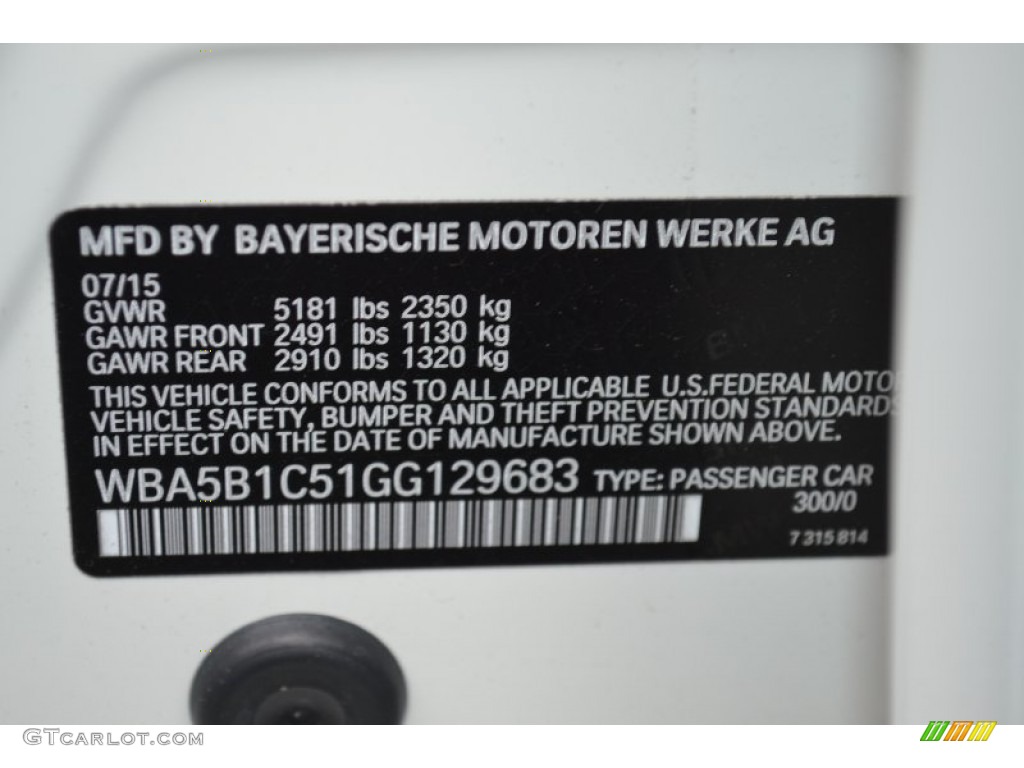 2016 5 Series Color Code 300 for Alpine White Photo #107326628