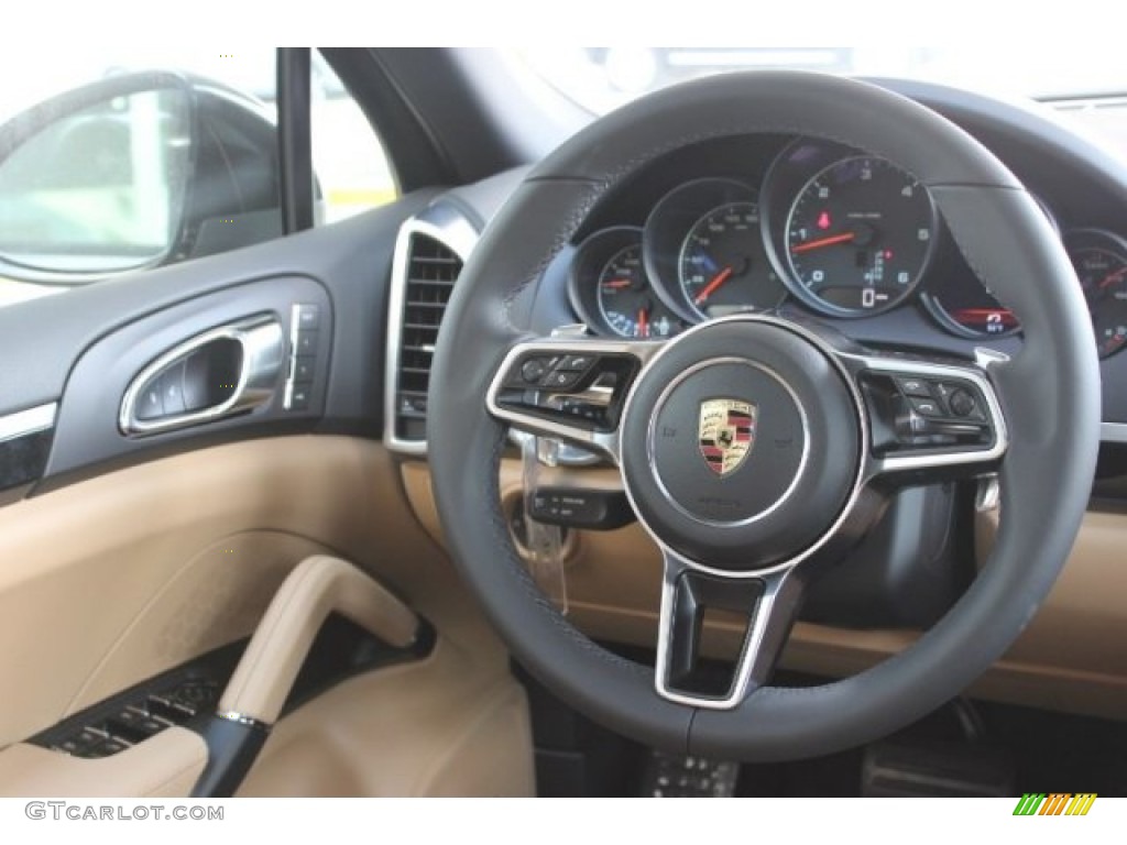 2016 Porsche Cayenne Diesel Black/Luxor Beige Steering Wheel Photo #107358676