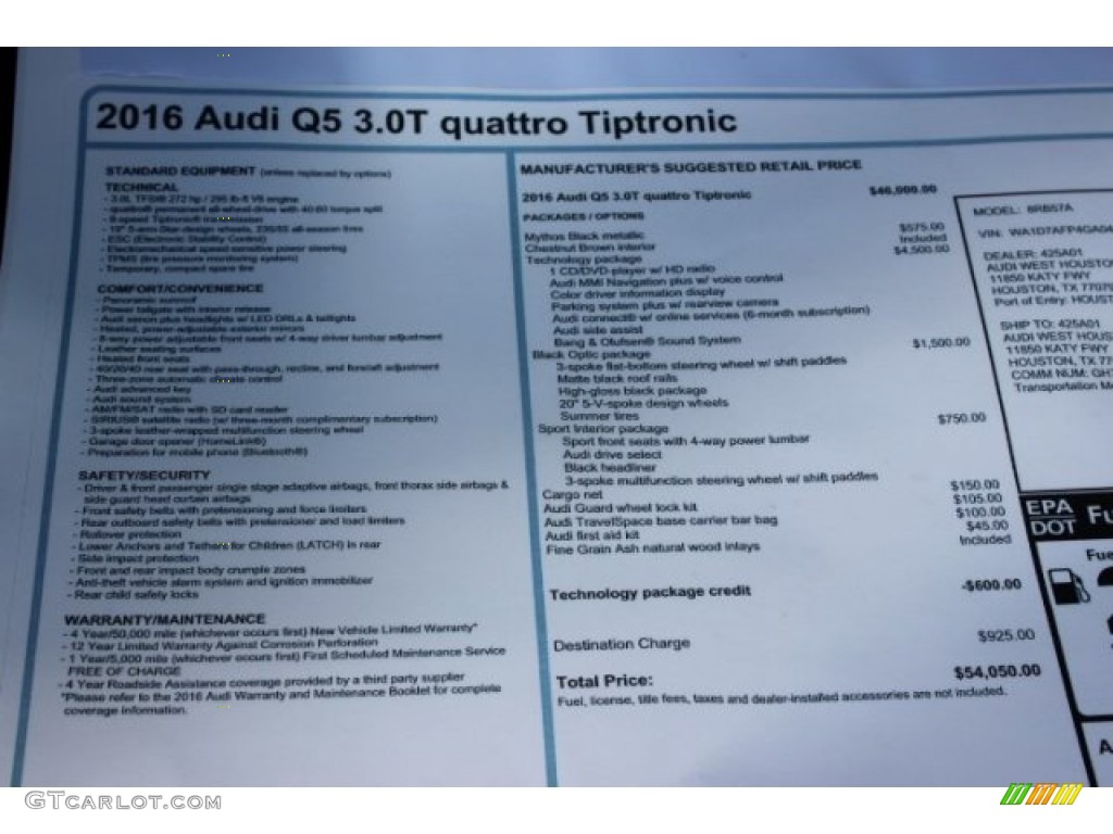 2016 Q5 3.0 TFSI Premium Plus quattro - Mythos Black Metallic / Chestnut Brown photo #8