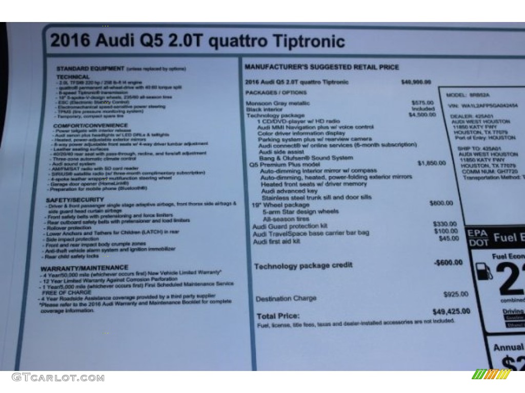 2016 Q5 2.0 TFSI Premium Plus quattro - Monsoon Gray Metallic / Black photo #8