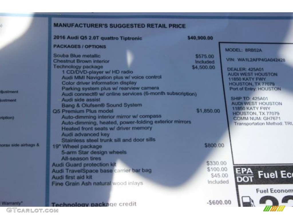 2016 Q5 2.0 TFSI Premium Plus quattro - Scuba Blue Metallic / Chestnut Brown photo #9