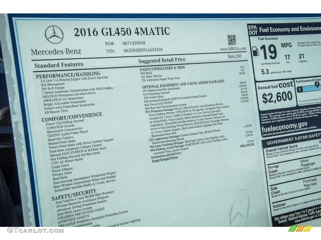 2016 Mercedes-Benz GL 450 4Matic Window Sticker Photo #107367161