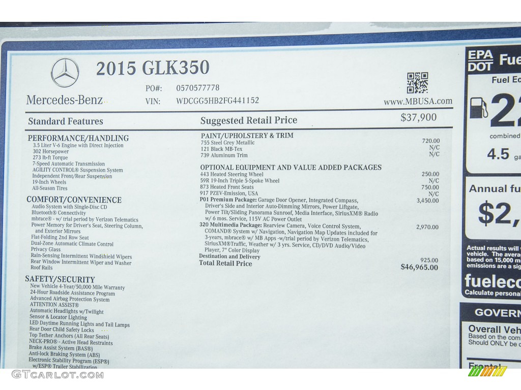 2015 GLK 350 - Steel Grey Metallic / Black photo #11