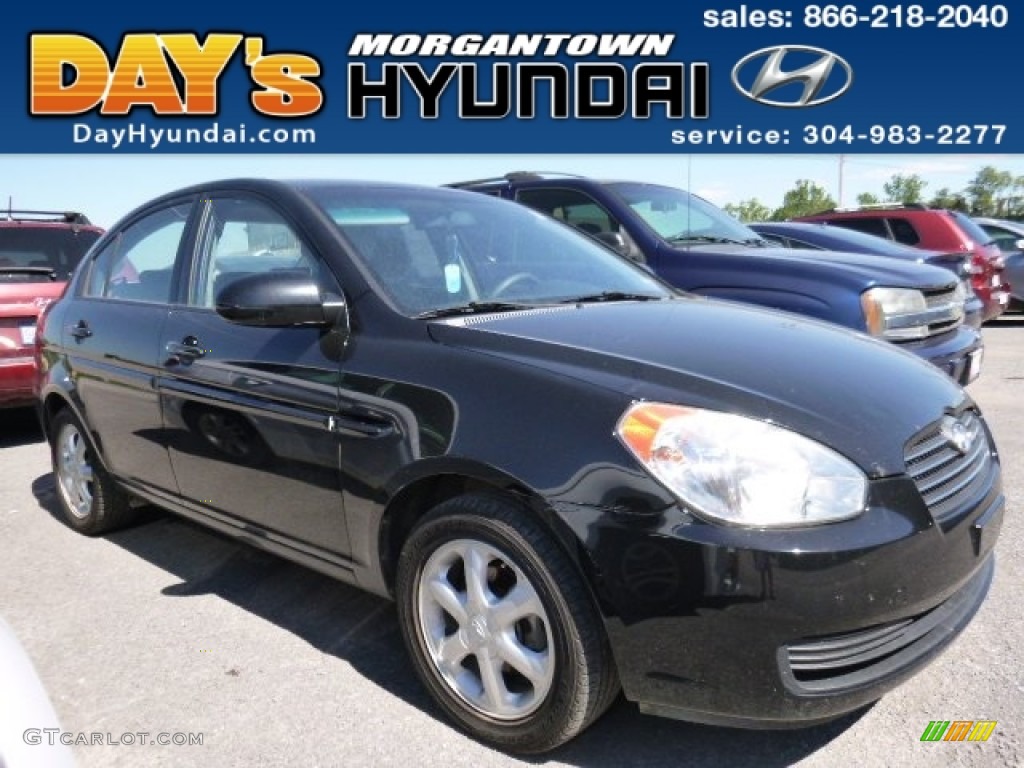 2008 Accent GLS Sedan - Ebony Black / Gray photo #1