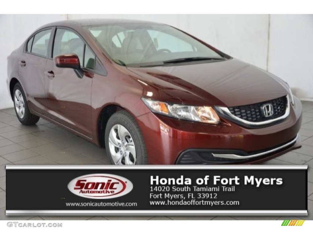 2015 Civic LX Sedan - Crimson Pearl / Beige photo #1