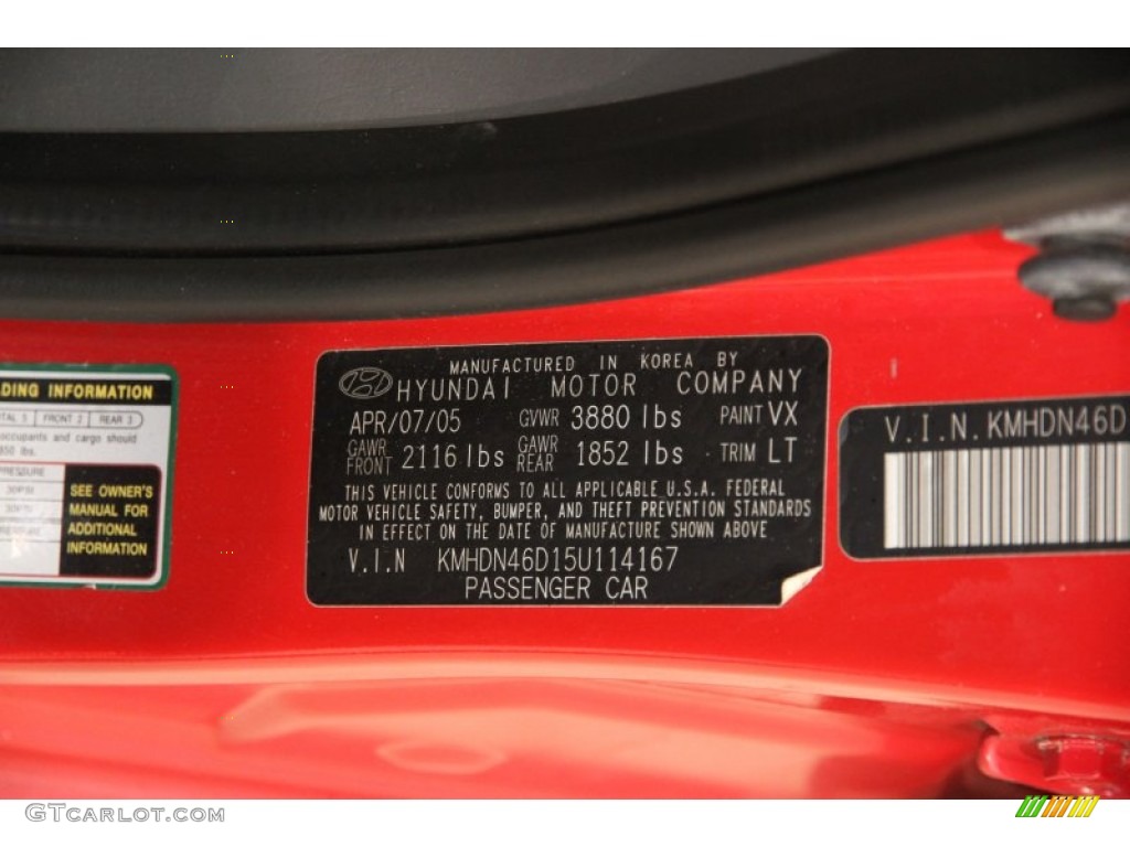 2005 Elantra GLS Sedan - Rally Red / Gray photo #16