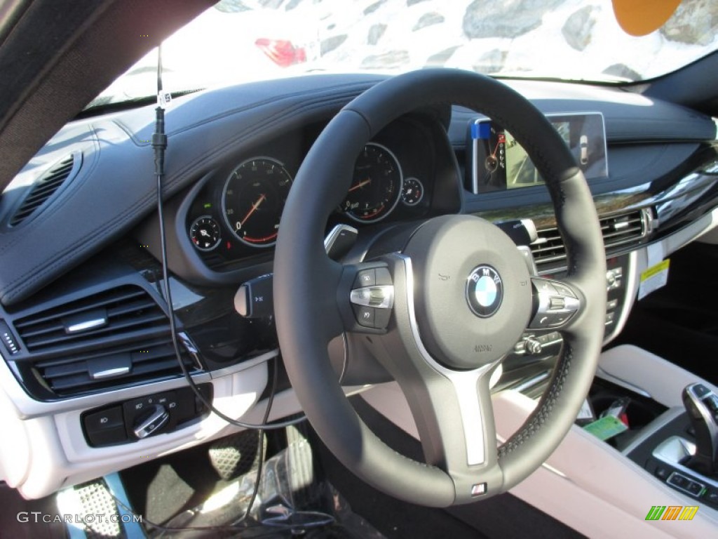 2016 BMW X6 xDrive35i Ivory White/Black Steering Wheel Photo #107387231