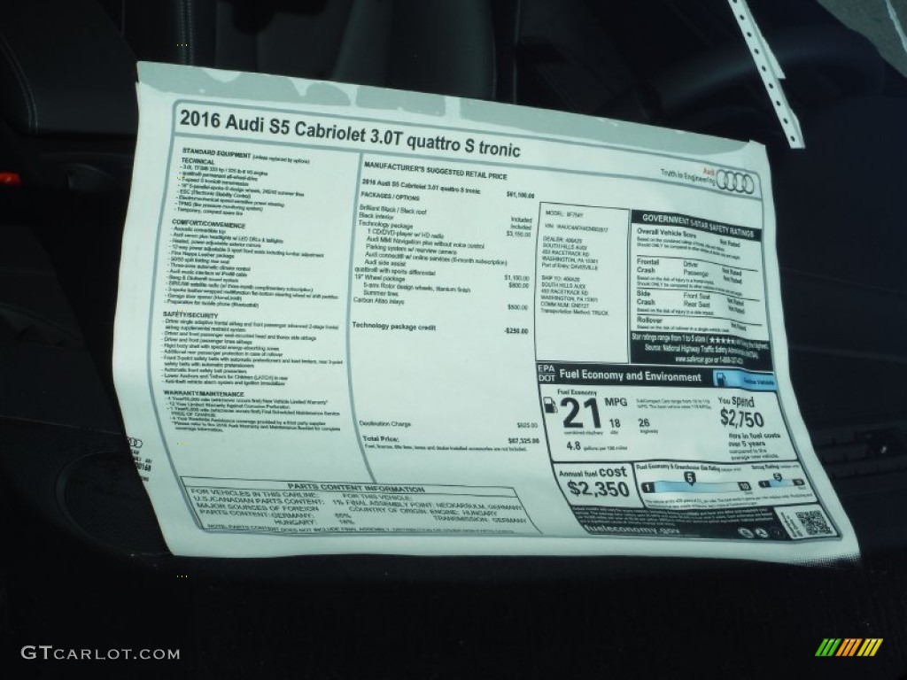2016 Audi S5 Premium Plus quattro Cabriolet Window Sticker Photo #107400719