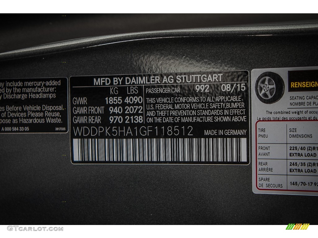 2016 Mercedes-Benz SLK 350 Roadster Color Code Photos