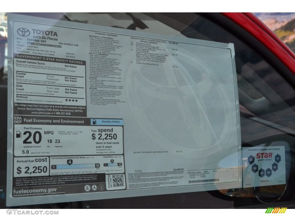 2016 Toyota Tacoma SR5 Double Cab 4x4 Window Sticker Photo #107415119