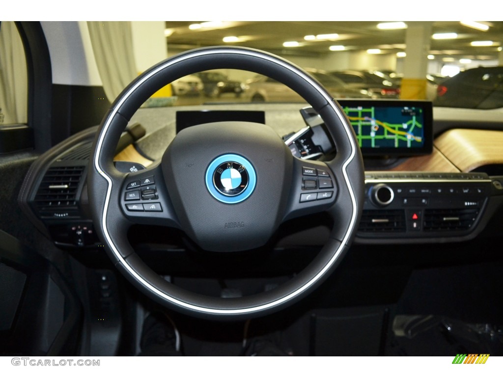 2015 BMW i3 Standard i3 Model Tera Dalbergia Brown Full Natural Leather Steering Wheel Photo #107426600