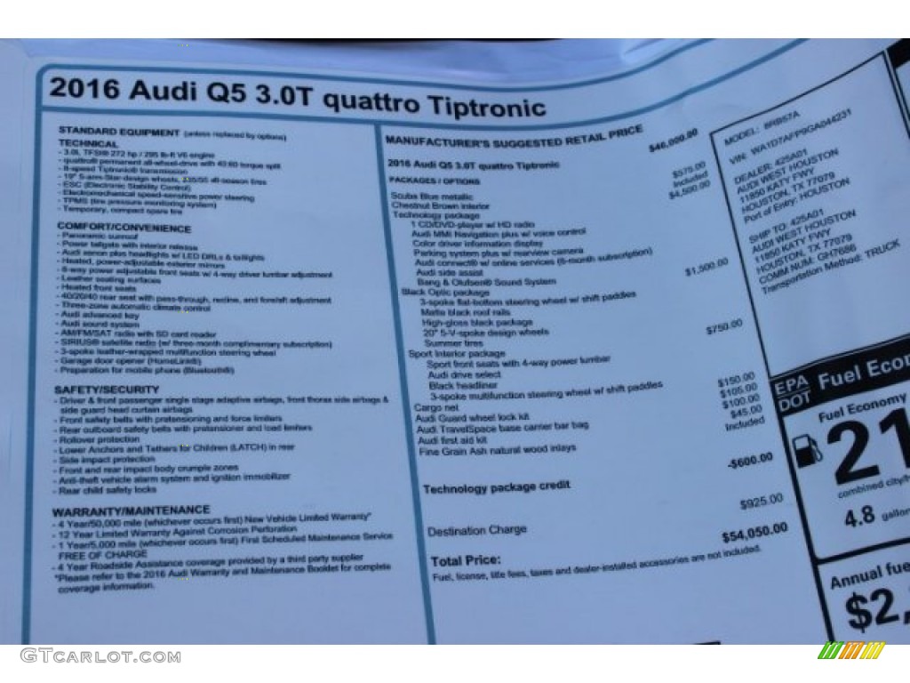 2016 Q5 3.0 TFSI Premium Plus quattro - Scuba Blue Metallic / Chestnut Brown photo #8