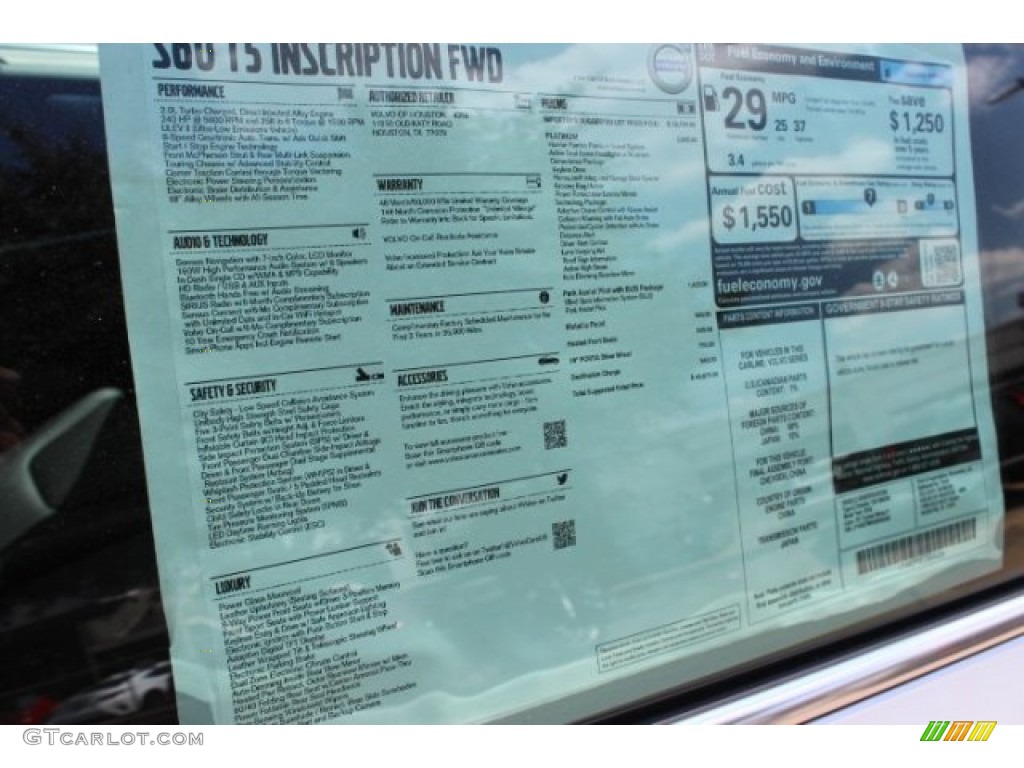 2016 Volvo S60 T5 Inscription Window Sticker Photos