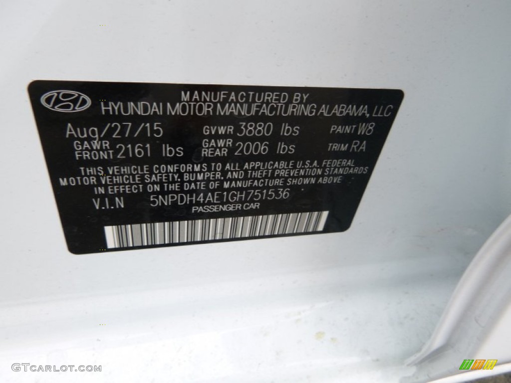 2016 Elantra SE - White / Gray photo #15
