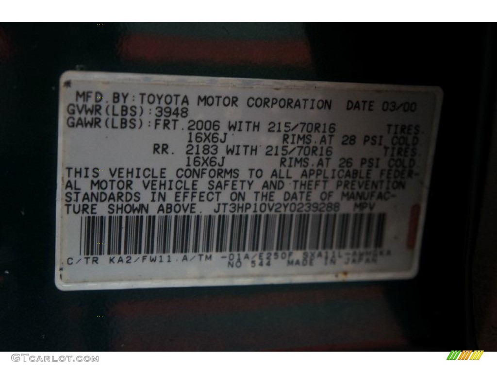 2000 RAV4 4WD - Deep Jewel Green / Gray photo #13