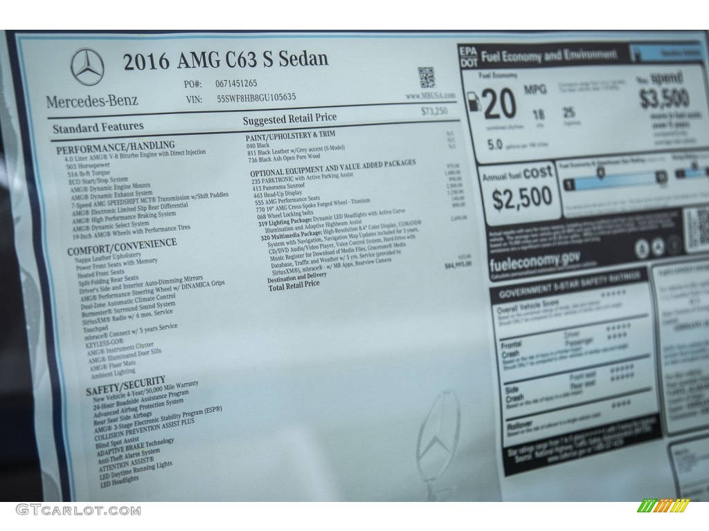 2016 Mercedes-Benz C 63 S AMG Sedan Window Sticker Photo #107473142