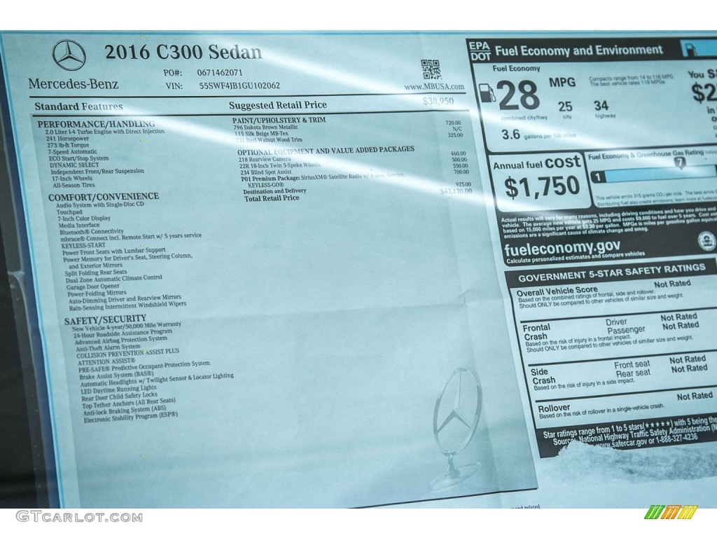 2016 Mercedes-Benz C 300 Sedan Window Sticker Photo #107473463