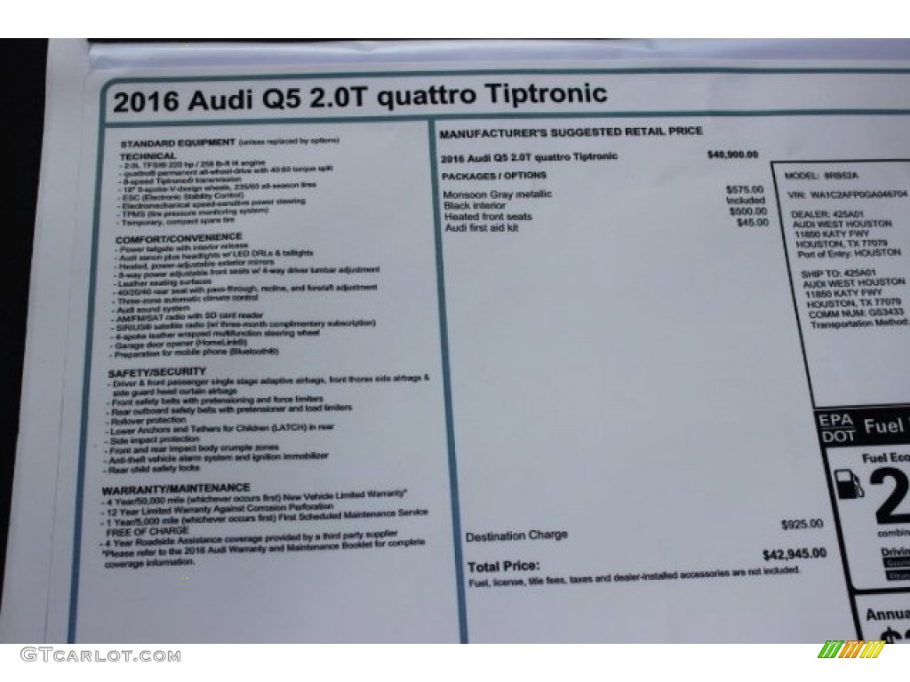 2016 Q5 2.0 TFSI Premium quattro - Monsoon Gray Metallic / Black photo #8