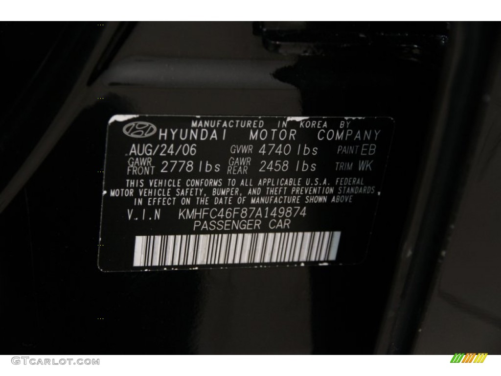 2007 Azera SE - Ebony Black / Black photo #17