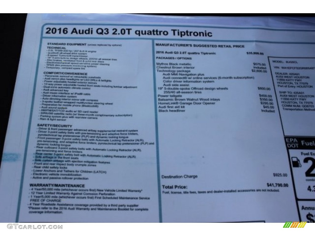 2016 Audi Q3 2.0 TSFI Premium Plus quattro Window Sticker Photo #107564247