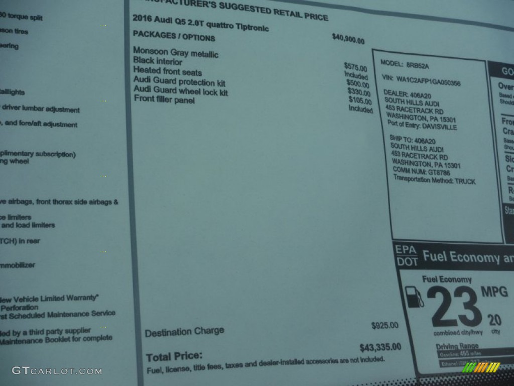 2016 Q5 2.0 TFSI Premium quattro - Monsoon Gray Metallic / Black photo #11