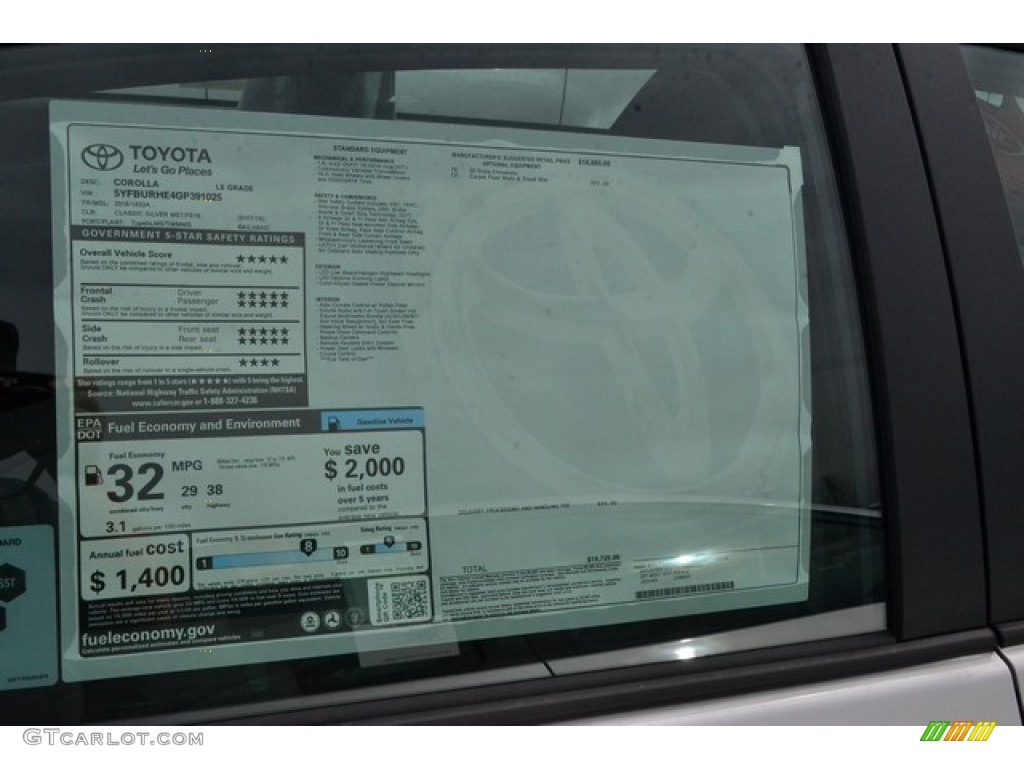 2016 Toyota Corolla LE Window Sticker Photos