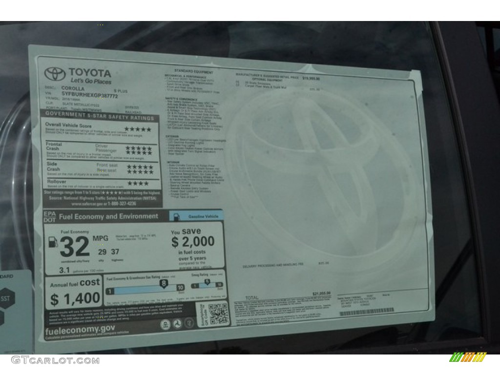 2016 Toyota Corolla S Plus Window Sticker Photos