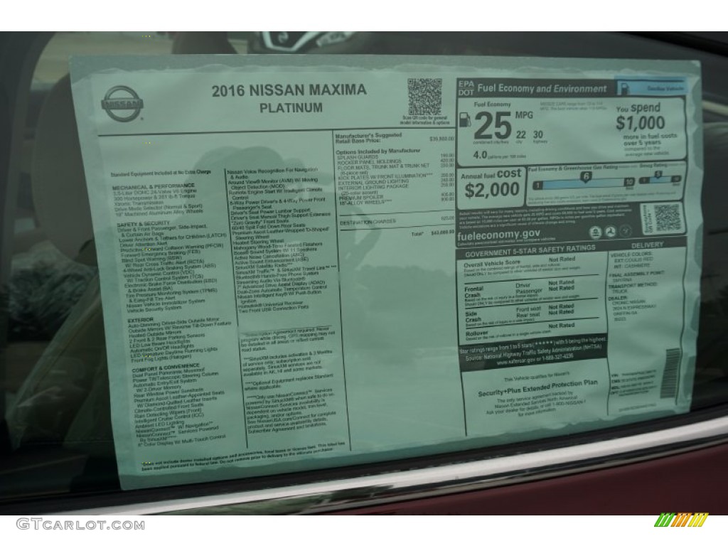 2016 Nissan Maxima Platinum Window Sticker Photo #107580733