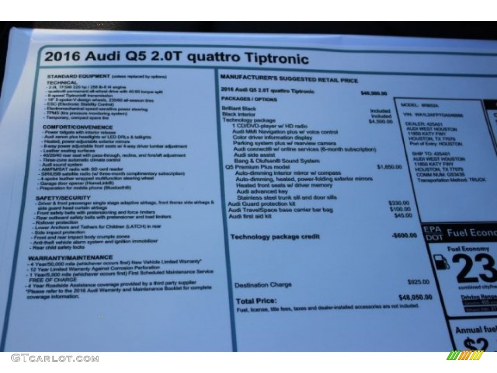 2016 Q5 2.0 TFSI Premium Plus quattro - Brilliant Black / Black photo #8