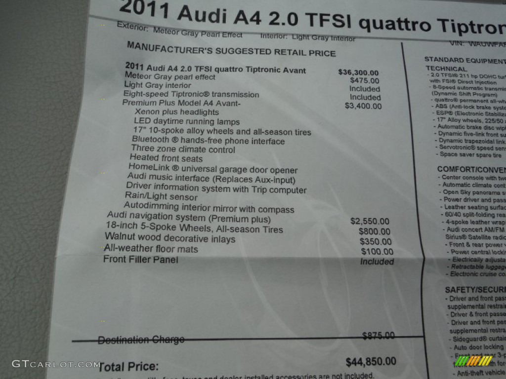 2011 Audi A4 2.0T quattro Avant Window Sticker Photos