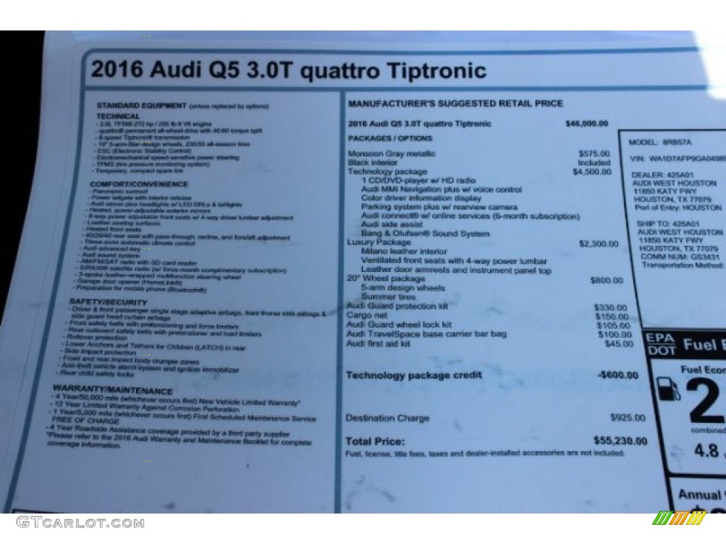 2016 Q5 3.0 TFSI Premium Plus quattro - Monsoon Gray Metallic / Black photo #8