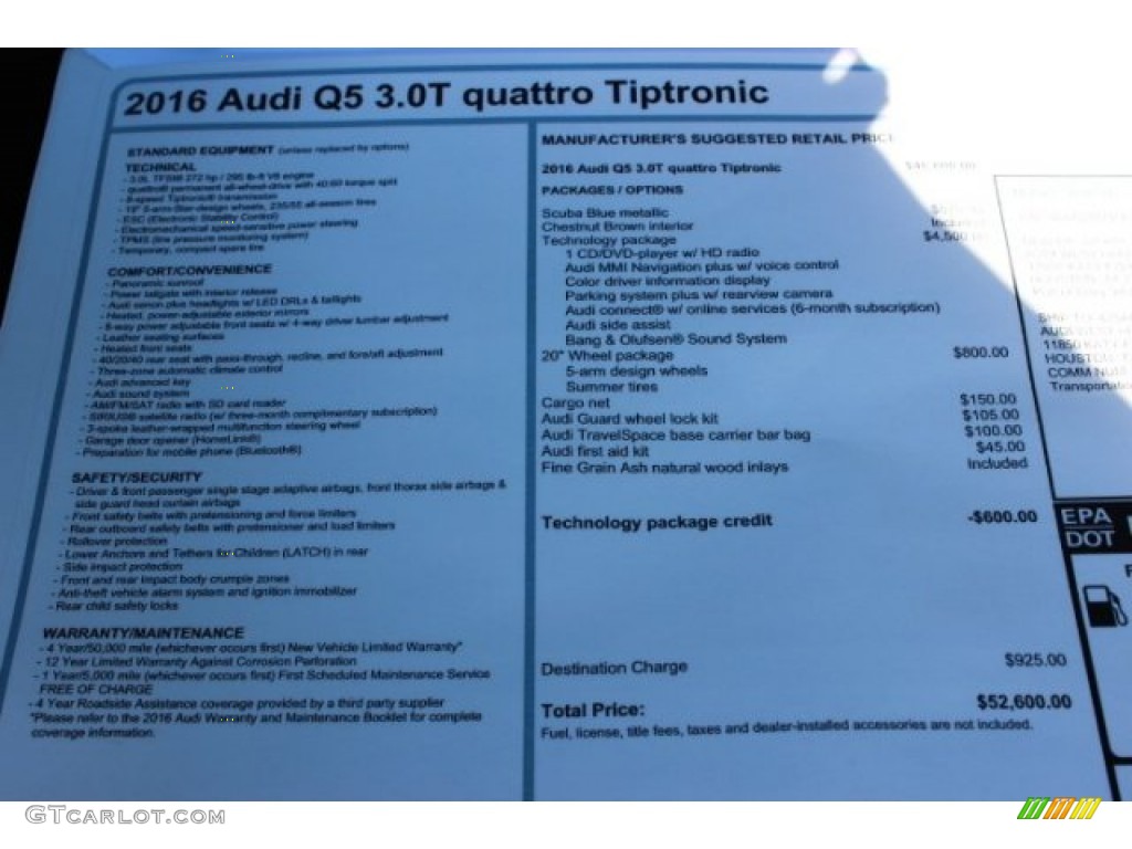 2016 Q5 3.0 TFSI Premium Plus quattro - Scuba Blue Metallic / Chestnut Brown photo #8
