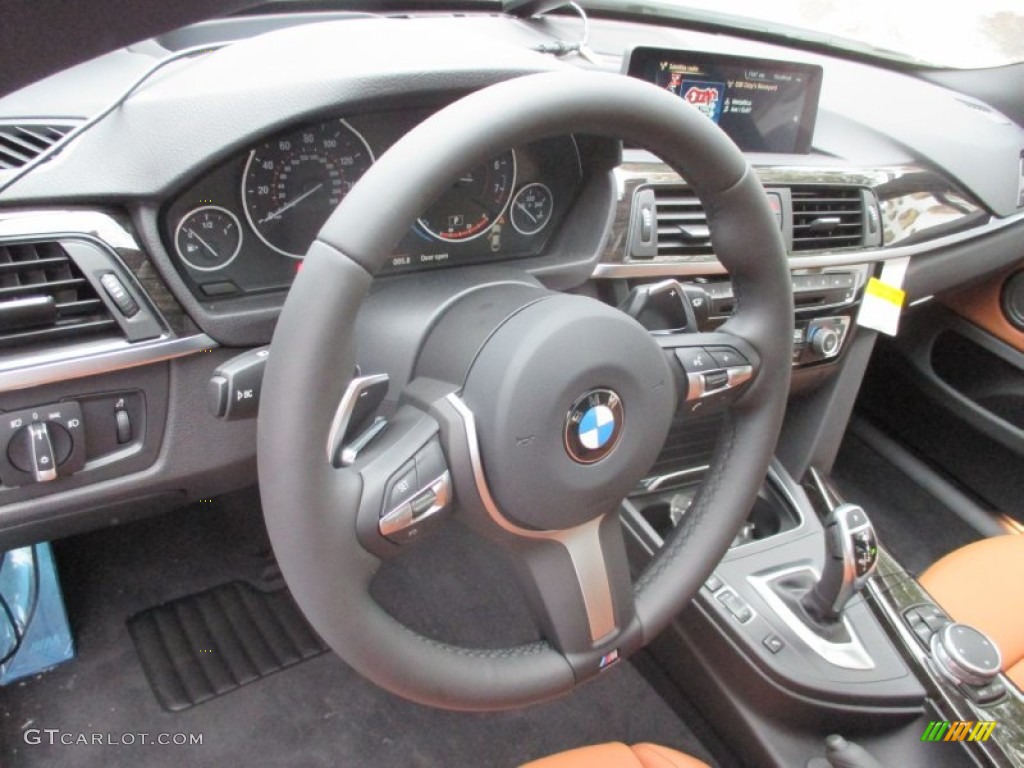 2016 BMW 4 Series 435i xDrive Gran Coupe Saddle Brown Steering Wheel Photo #107613532