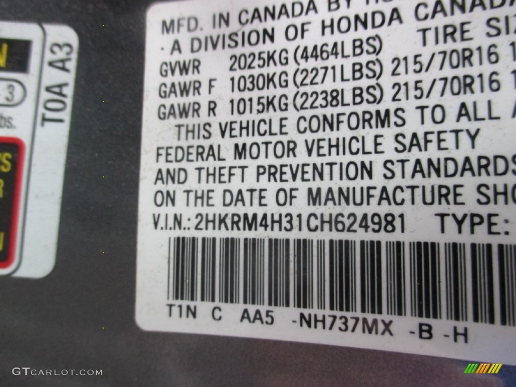 2012 CR-V LX 4WD - Polished Metal Metallic / Gray photo #10