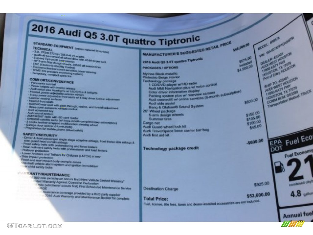 2016 Q5 3.0 TFSI Premium Plus quattro - Mythos Black Metallic / Pistachio Beige photo #8