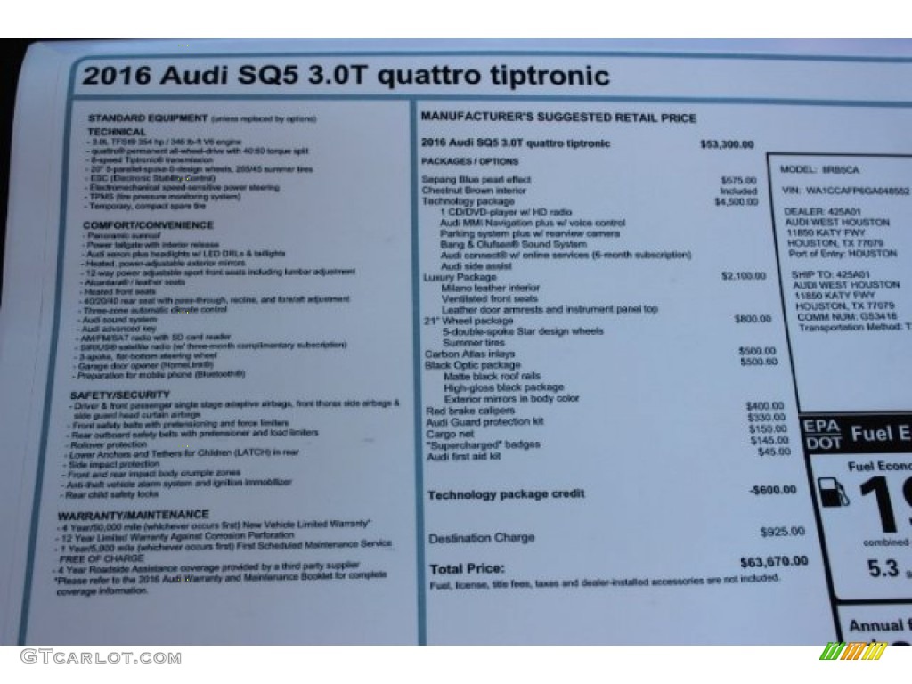 2016 SQ5 Premium Plus 3.0 TFSI quattro - Sepang Blue Pearl / Black/Chestnut Brown photo #8