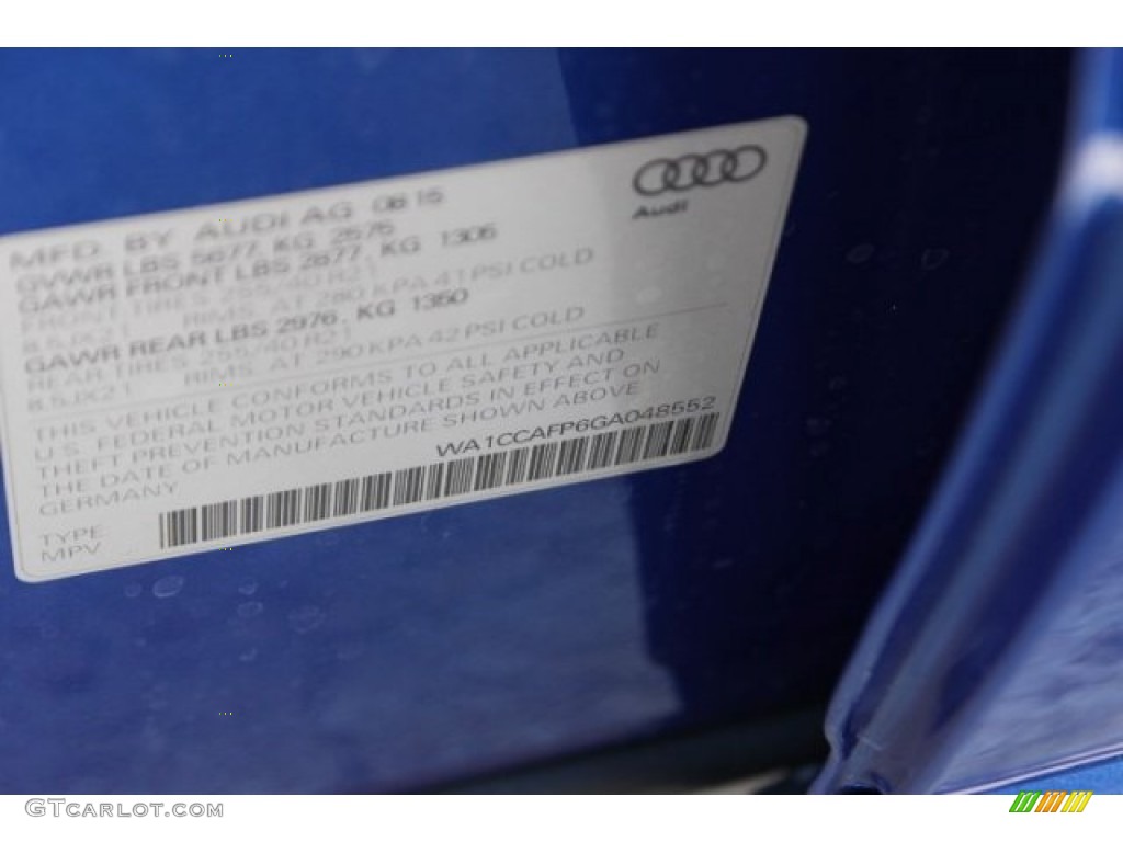 2016 SQ5 Premium Plus 3.0 TFSI quattro - Sepang Blue Pearl / Black/Chestnut Brown photo #43