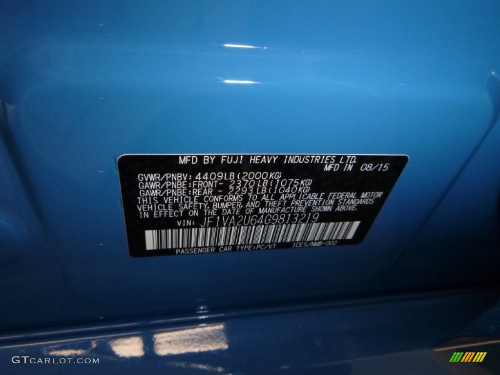 2016 Subaru WRX STI HyperBlue Limited Edition Info Tag Photo #107644802