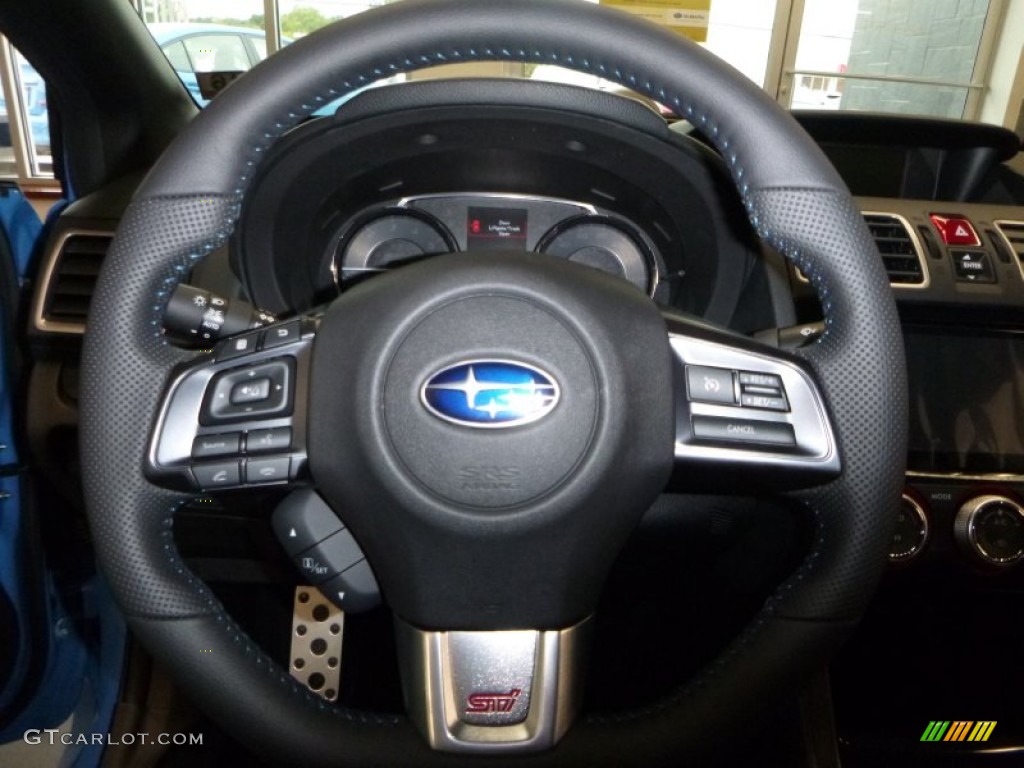 2016 Subaru WRX STI HyperBlue Limited Edition Carbon Black/Hyper Blue Steering Wheel Photo #107644823