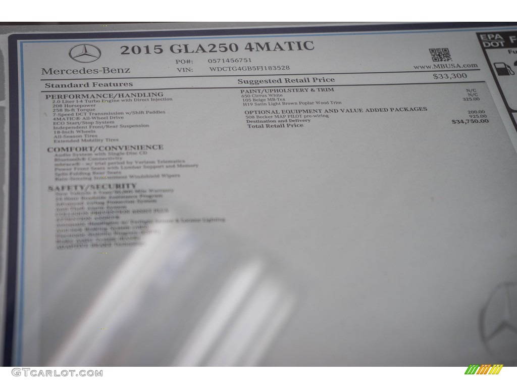 2015 GLA 250 4Matic - Cirrus White / Beige photo #11