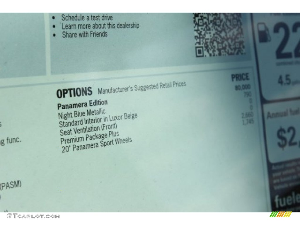 2016 Porsche Panamera Edition Window Sticker Photo #107656094