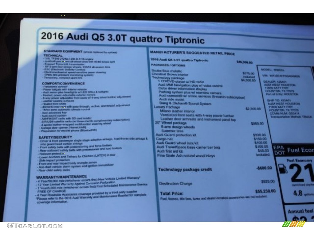 2016 Q5 3.0 TFSI Premium Plus quattro - Scuba Blue Metallic / Chestnut Brown photo #8