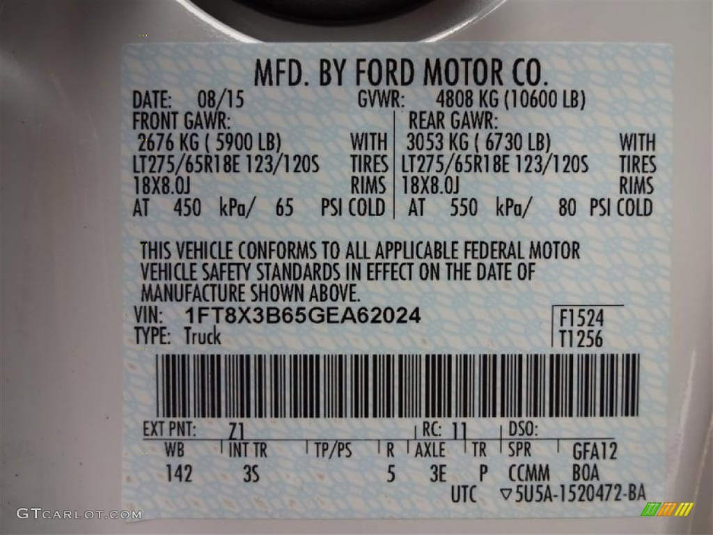 2016 F350 Super Duty Color Code Z1 for Oxford White Photo #107684890
