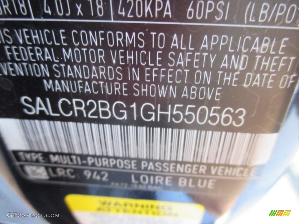 2016 Discovery Sport Color Code 942 for Loire Blue Metallic Photo #107693655