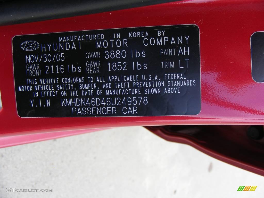 2006 Elantra GLS Sedan - Electric Red / Gray photo #44
