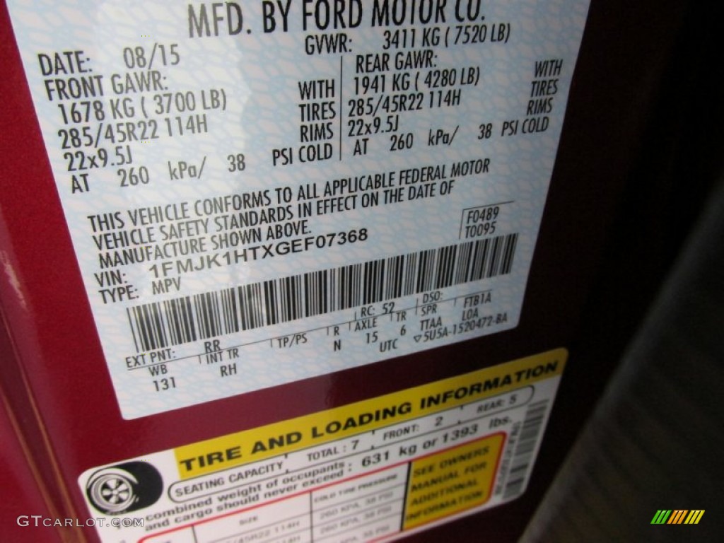 2016 Ford Expedition EL King Ranch Color Code Photos