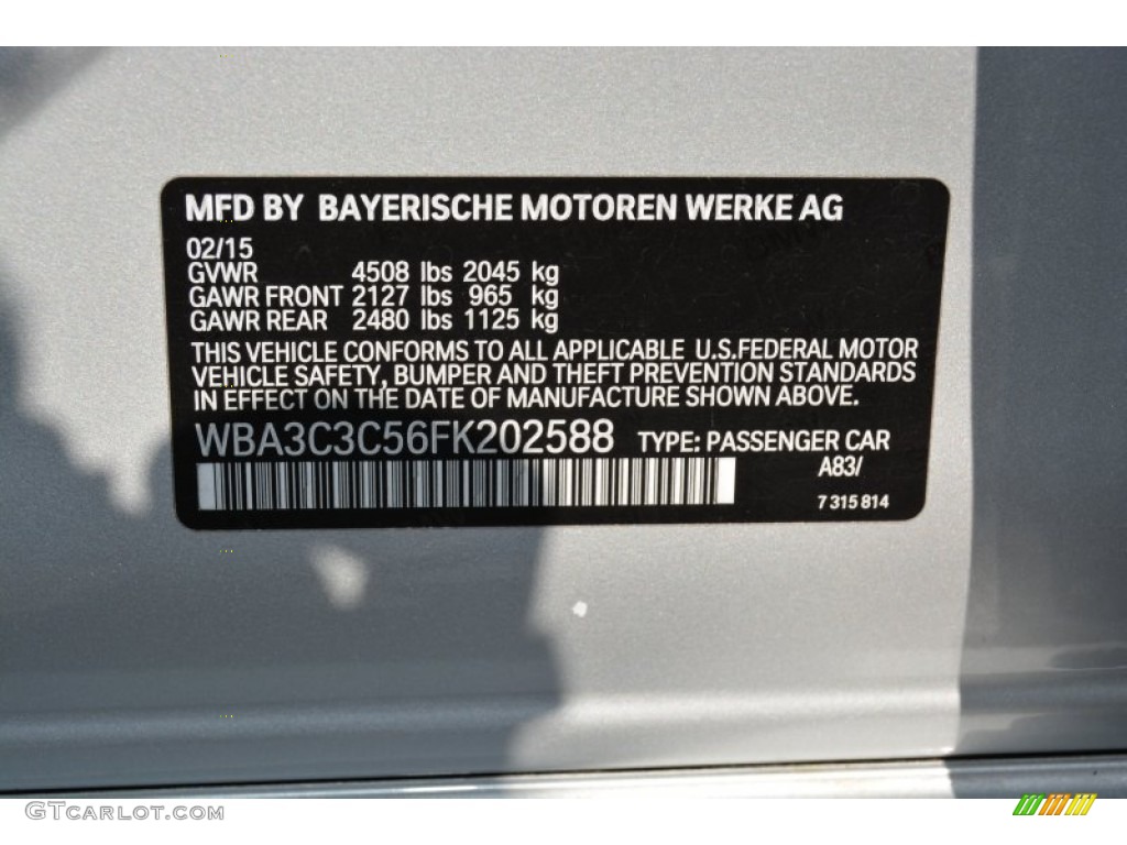 2015 3 Series 320i xDrive Sedan - Glacier Silver Metallic / Black photo #35
