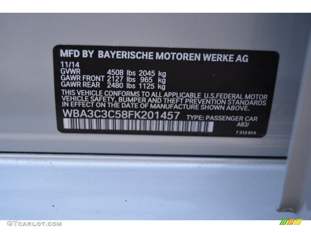 2015 3 Series 320i xDrive Sedan - Glacier Silver Metallic / Black photo #34