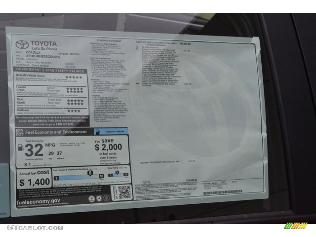 2016 Toyota Corolla S Special Edition Window Sticker Photos