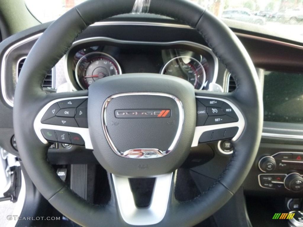 2016 Dodge Charger SXT AWD Black/Ruby Red Steering Wheel Photo #107761295
